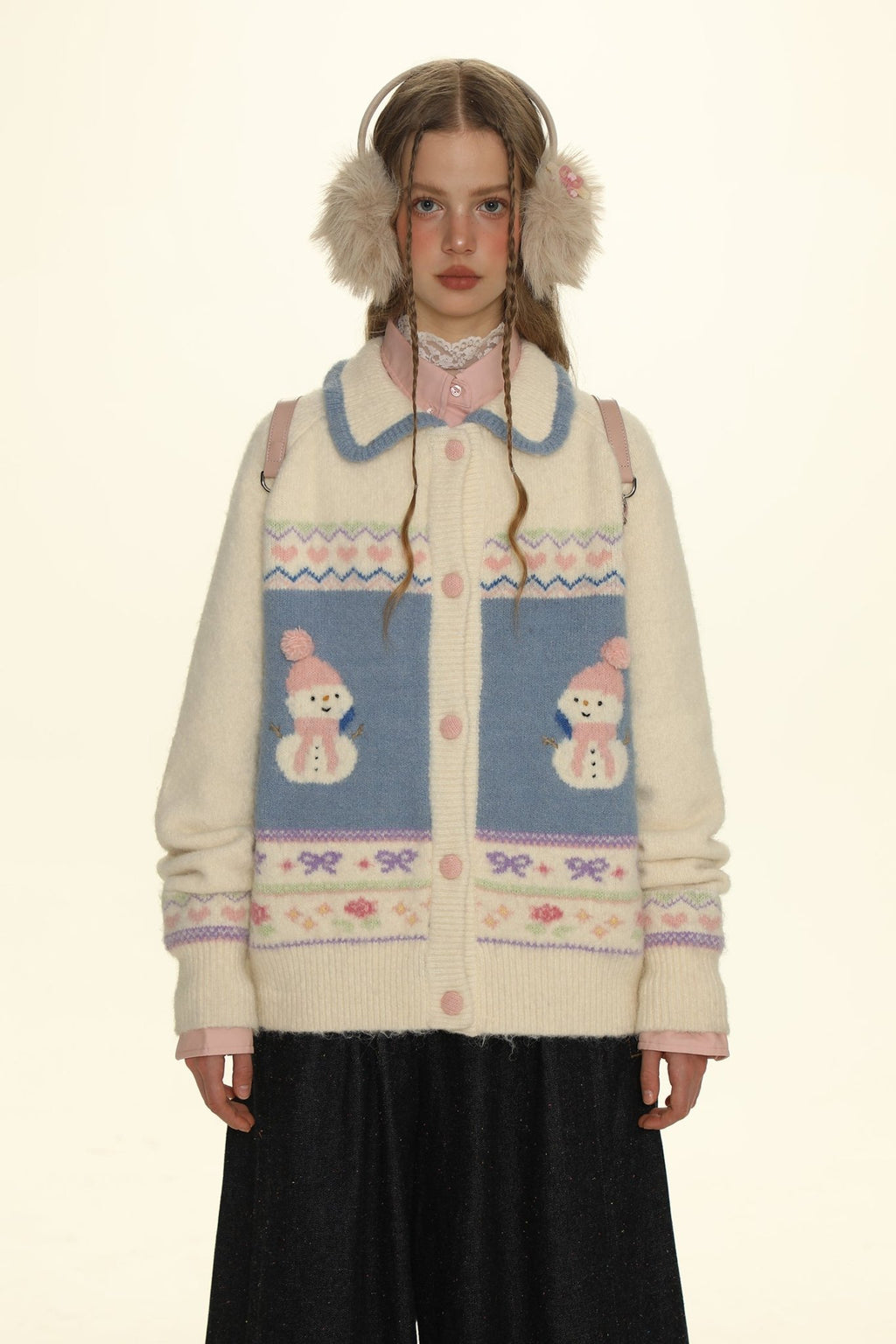 Hand - Embroidered Snowman Jacquard Cardigan Sweater - COPPING THREADS - MOROMORO