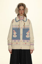 Hand - Embroidered Snowman Jacquard Cardigan Sweater - COPPING THREADS - MOROMORO