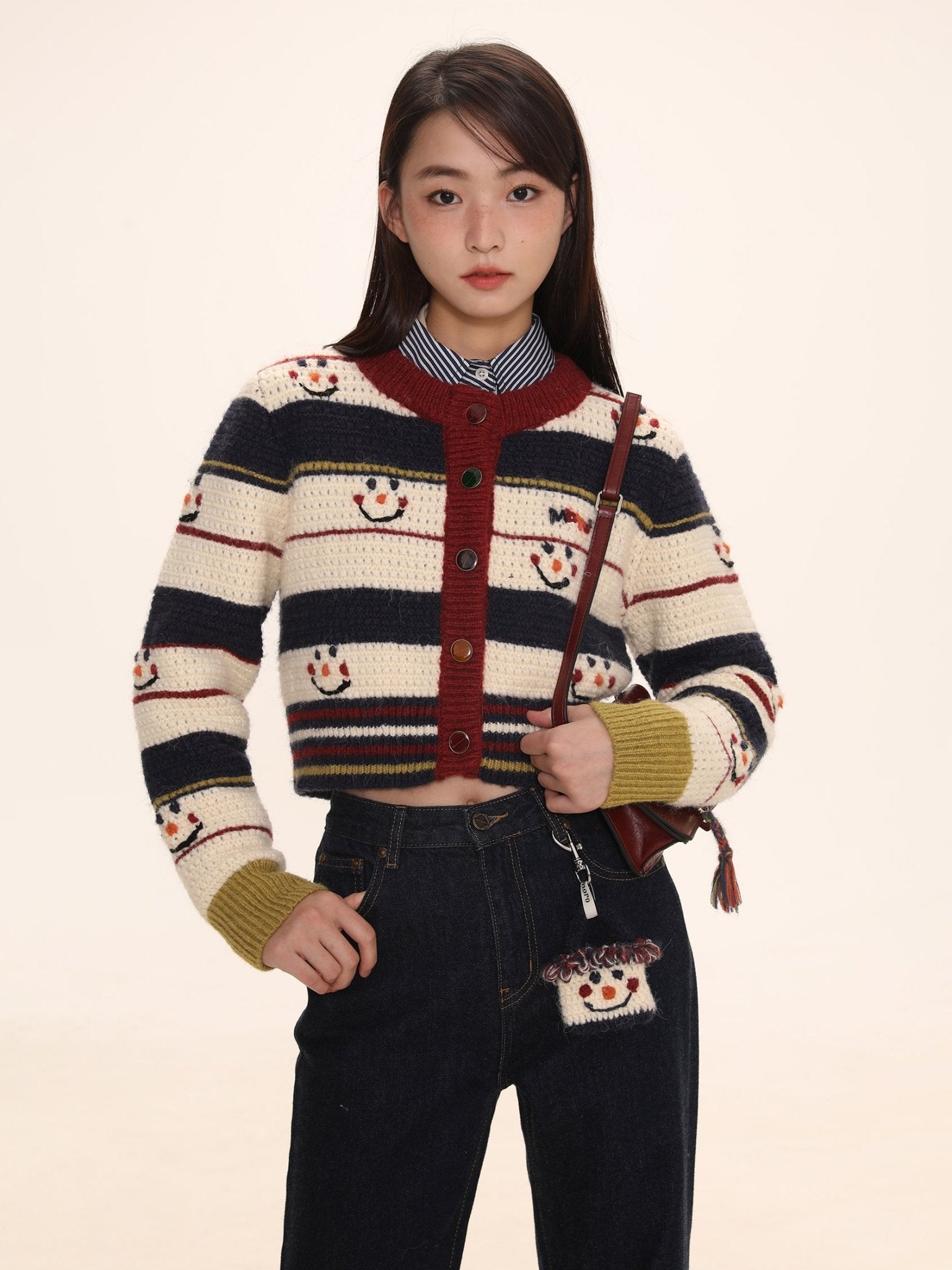 Hand - Embroidered Snowman Short Cardigan - COPPING THREADS - MOROMORO