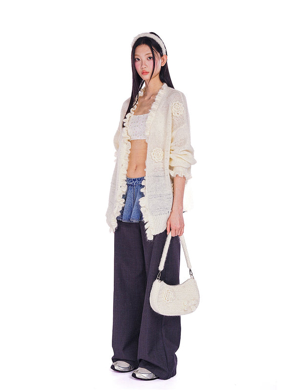 Hand - Knitted Floral Pearl Hollow - Out Knit Cardigan - COPPING THREADS - MOROMORO
