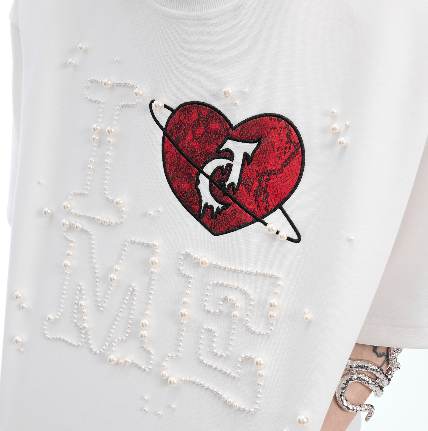 Hand - Sewn Pearl Embellished Oversized Tee - COPPING THREADS - ArguE CulturE