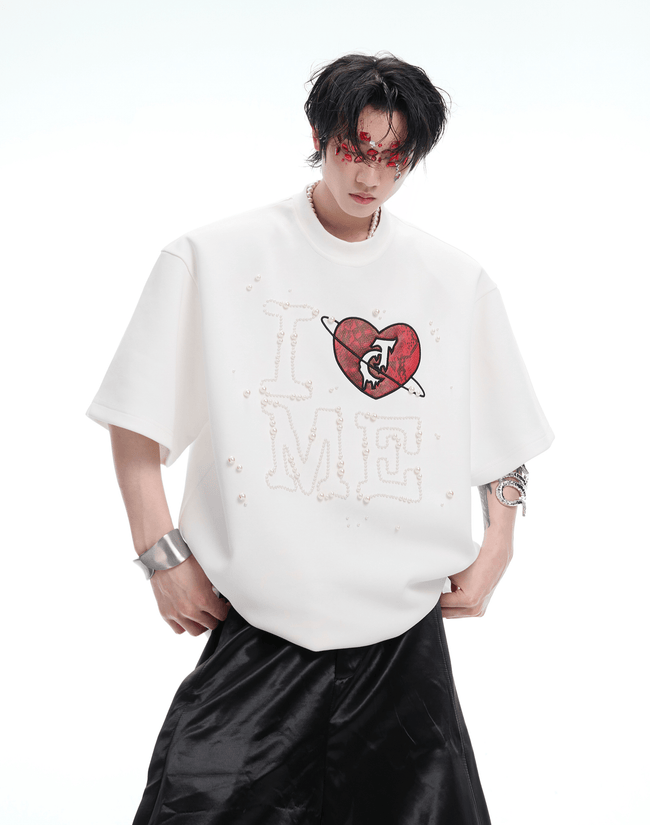 Hand-Sewn Pearl Embellished Oversized Tee Main Image