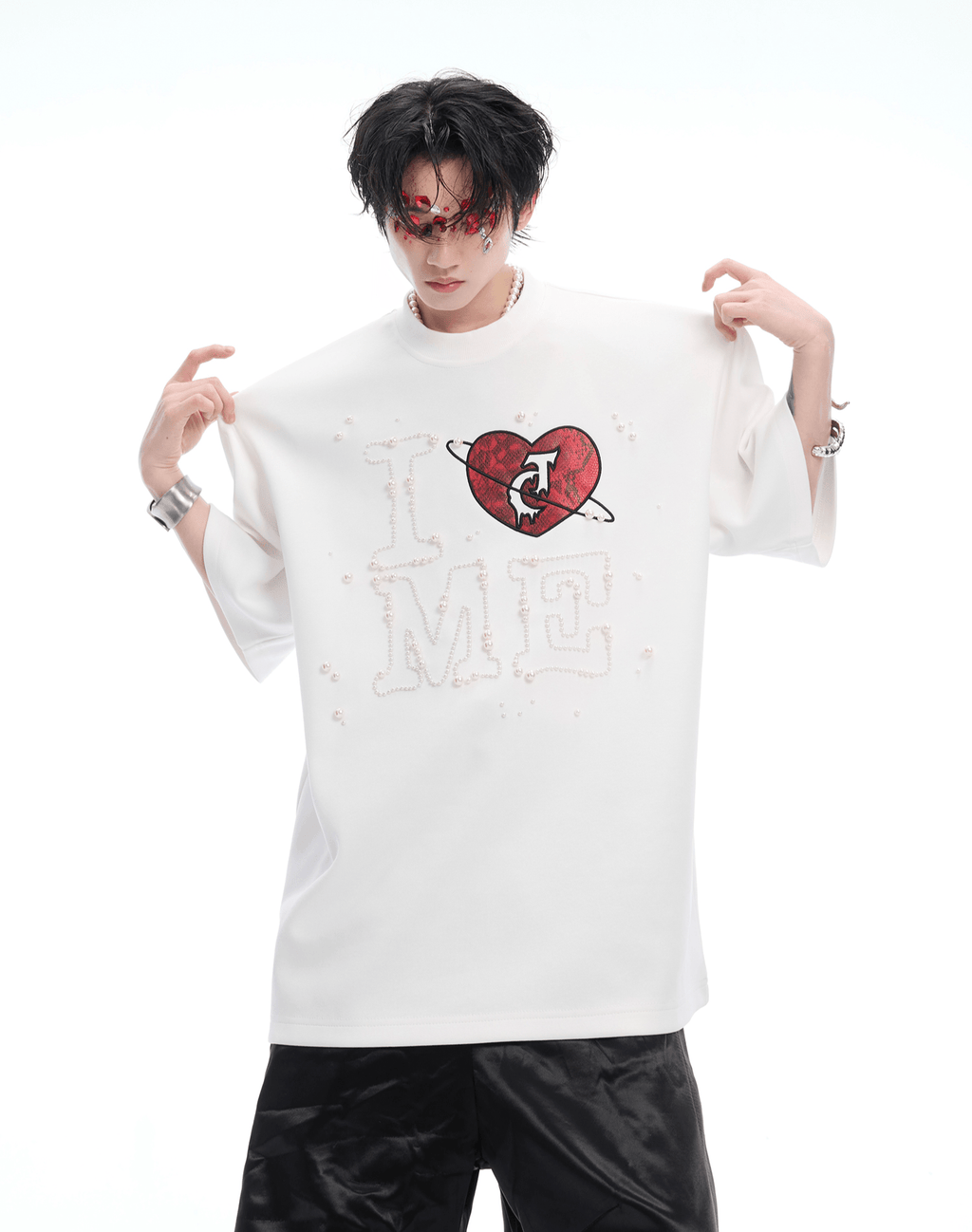 Hand - Sewn Pearl Embellished Oversized Tee - COPPING THREADS - ArguE CulturE