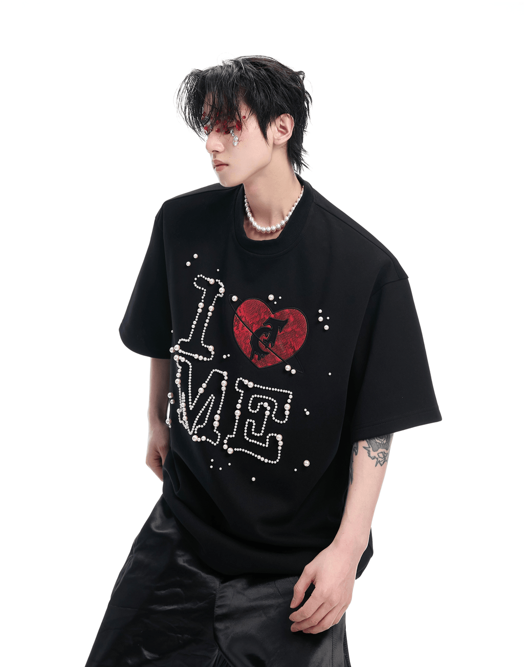 Hand - Sewn Pearl Embellished Oversized Tee - COPPING THREADS - ArguE CulturE