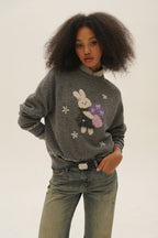 Hand - Sewn Snowflake & Bunny Wool Knit Sweater - COPPING THREADS - MOROMORO