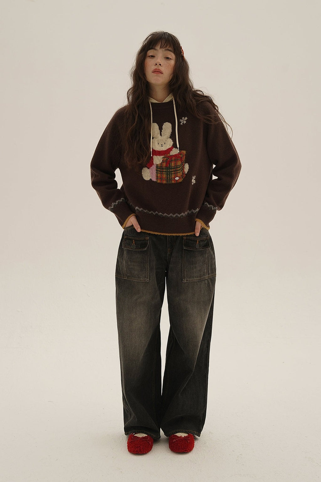 Hand - Sewn Snowflake & Bunny Wool Knit Sweater - COPPING THREADS - MOROMORO