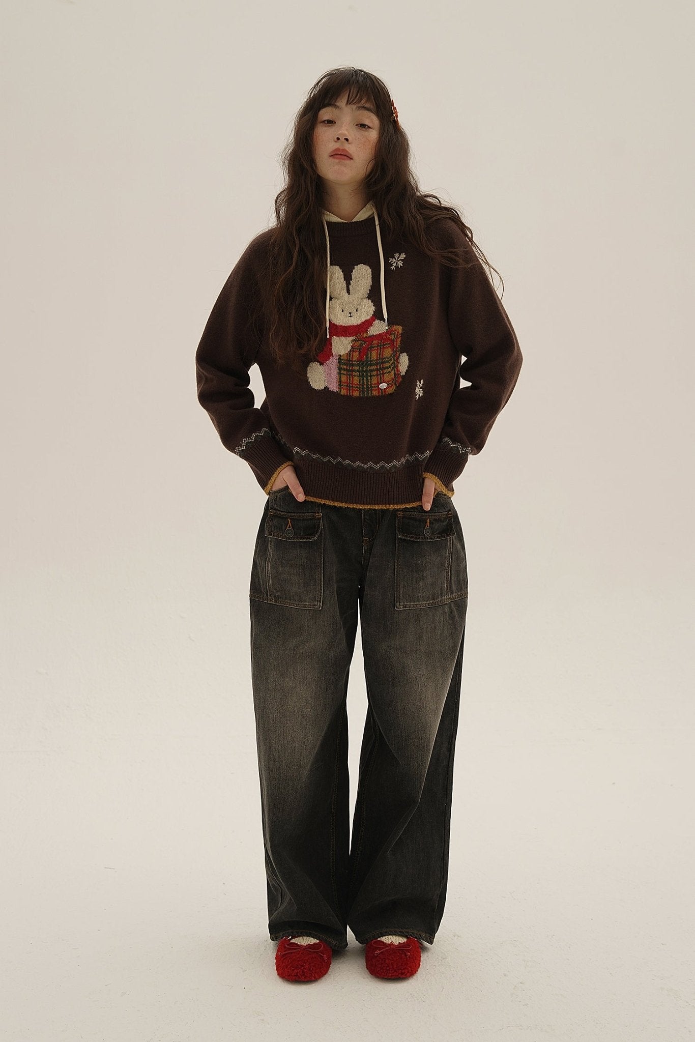 Hand - Sewn Snowflake & Bunny Wool Knit Sweater - COPPING THREADS - MOROMORO