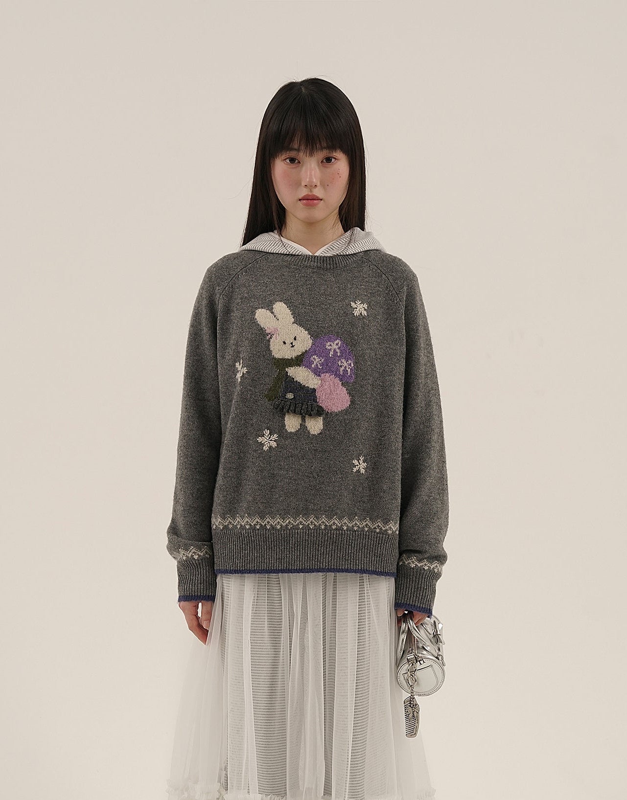 Hand - Sewn Snowflake & Bunny Wool Knit Sweater - COPPING THREADS - MOROMORO Hauptbild