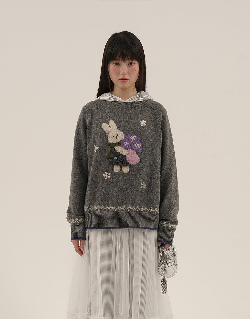 Hand - Sewn Snowflake & Bunny Wool Knit Sweater - COPPING THREADS - MOROMORO