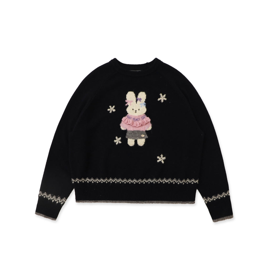Hand - Sewn Snowflake & Bunny Wool Knit Sweater - COPPING THREADS - MOROMORO