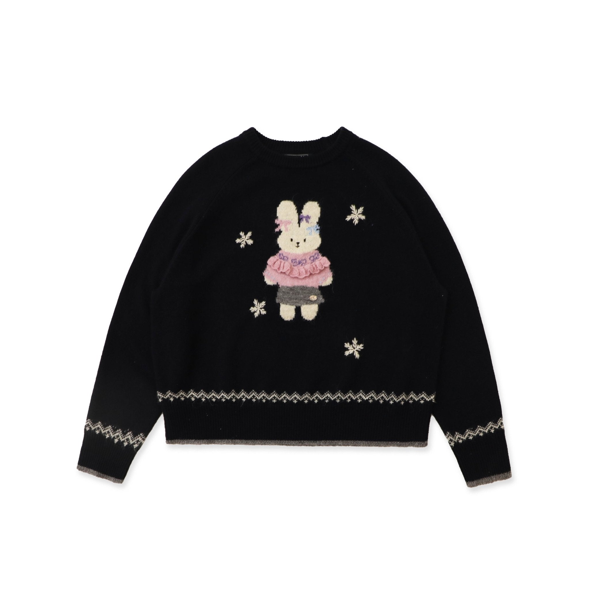 Hand - Sewn Snowflake & Bunny Wool Knit Sweater - COPPING THREADS - MOROMORO