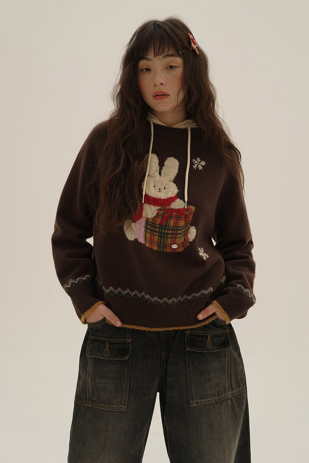Hand - Sewn Snowflake & Bunny Wool Knit Sweater - COPPING THREADS - MOROMORO