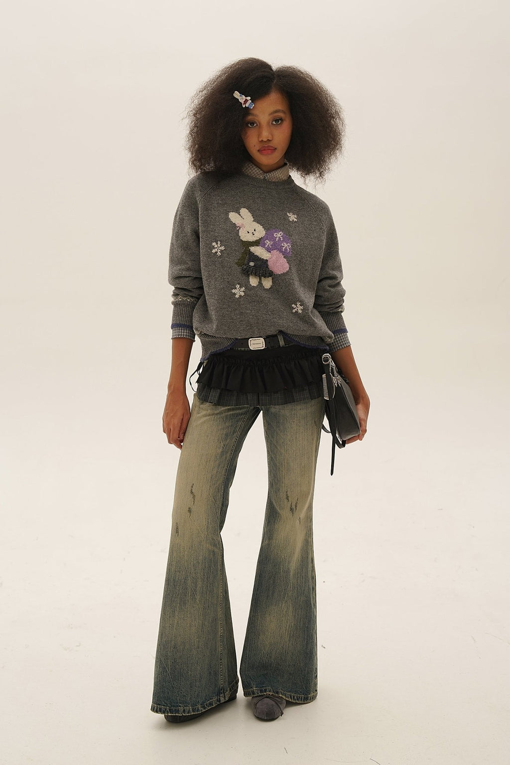 Hand - Sewn Snowflake & Bunny Wool Knit Sweater - COPPING THREADS - MOROMORO