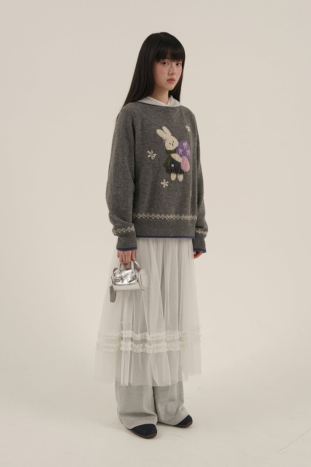 Hand - Sewn Snowflake & Bunny Wool Knit Sweater - COPPING THREADS - MOROMORO