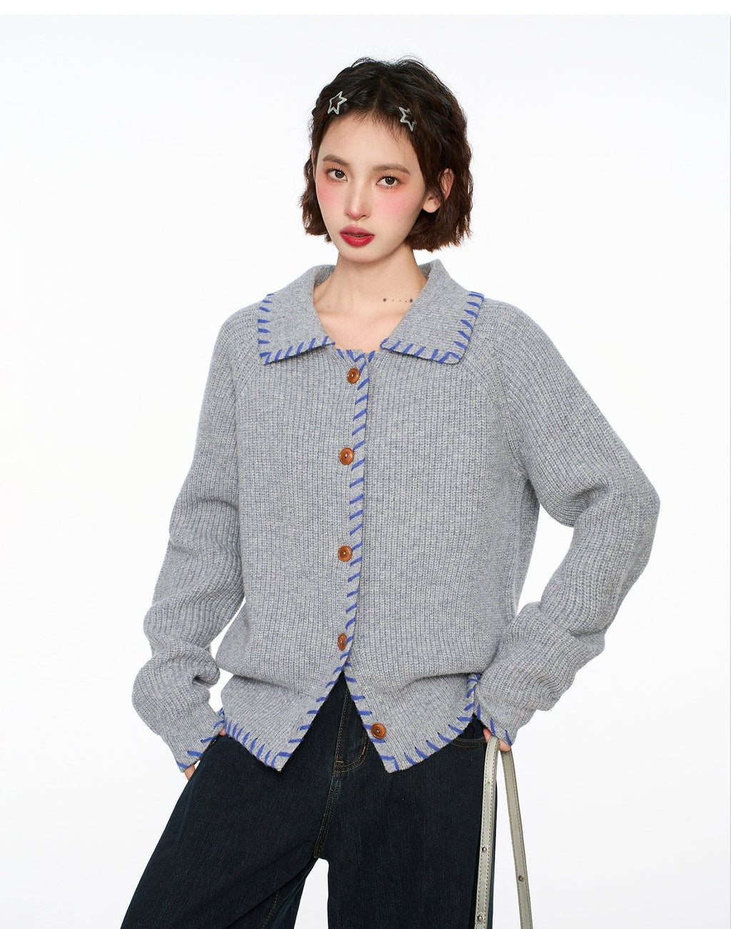Hand - Stitched Yarn Edge Collared Knit Sweater - COPPING THREADS - CHICISLAND