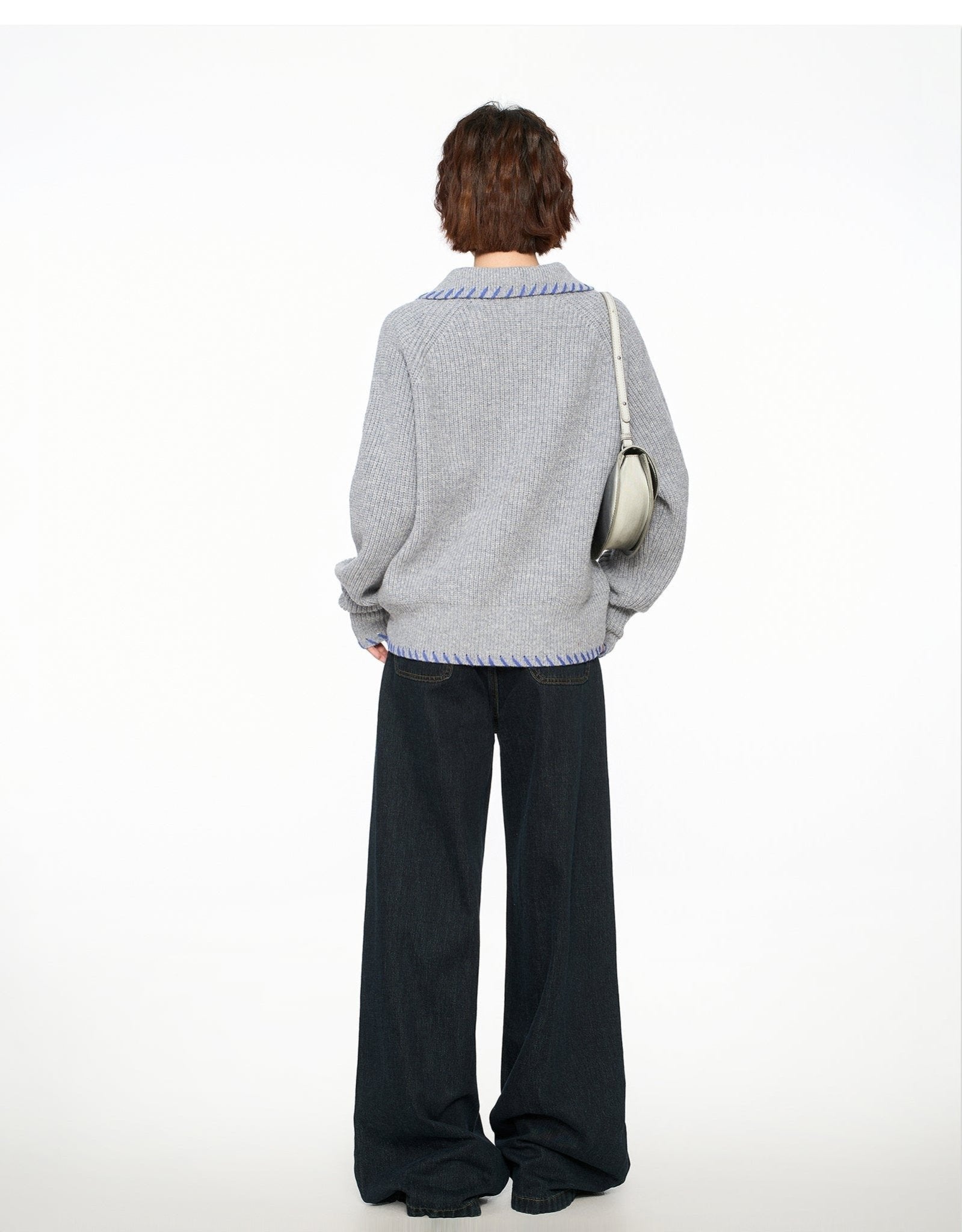 Hand - Stitched Yarn Edge Collared Knit Sweater - COPPING THREADS - CHICISLAND