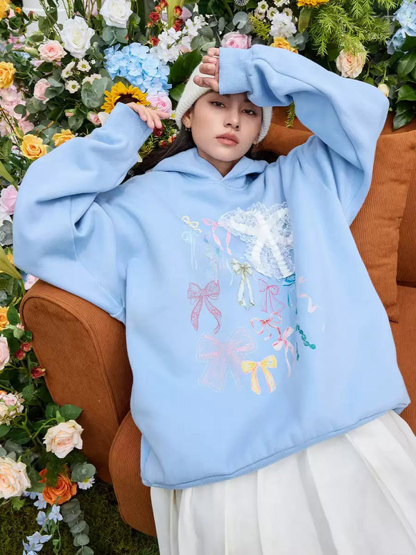 Handcrafted Lace Bow Pullover Hoodie - COPPING THREADS - Harsh and Cruel