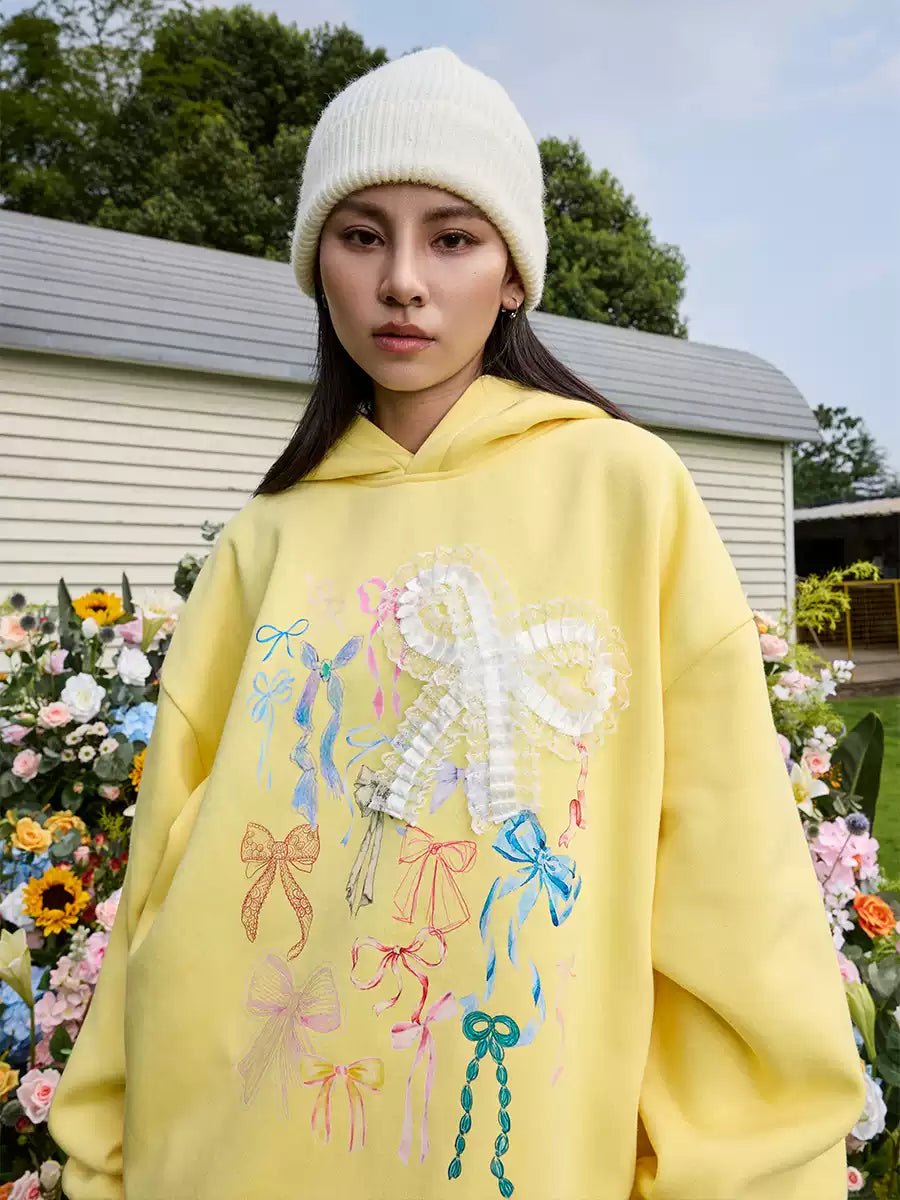 Handcrafted Lace Bow Pullover Hoodie - COPPING THREADS - Harsh and Cruel