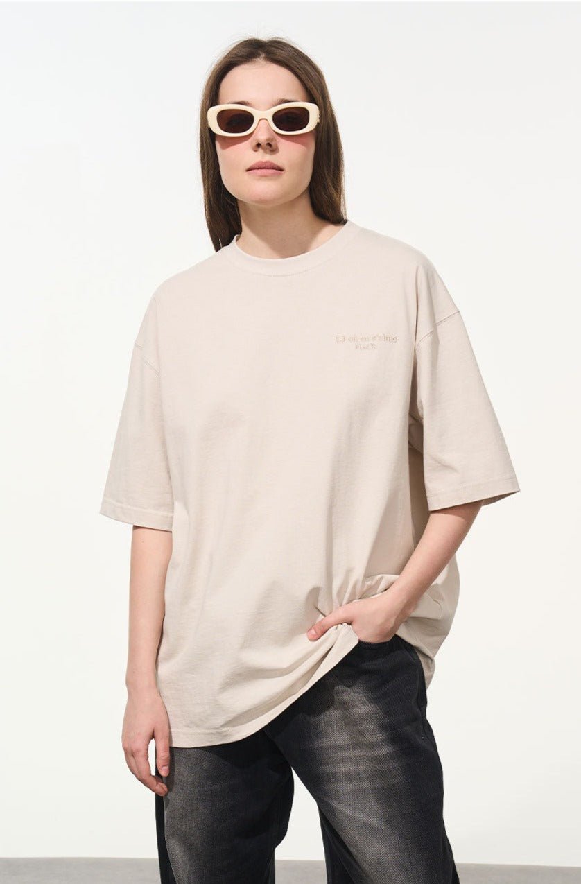 Handwritten Embroidered French Slogan Letter Tee - COPPING THREADS - Harsh and Cruel