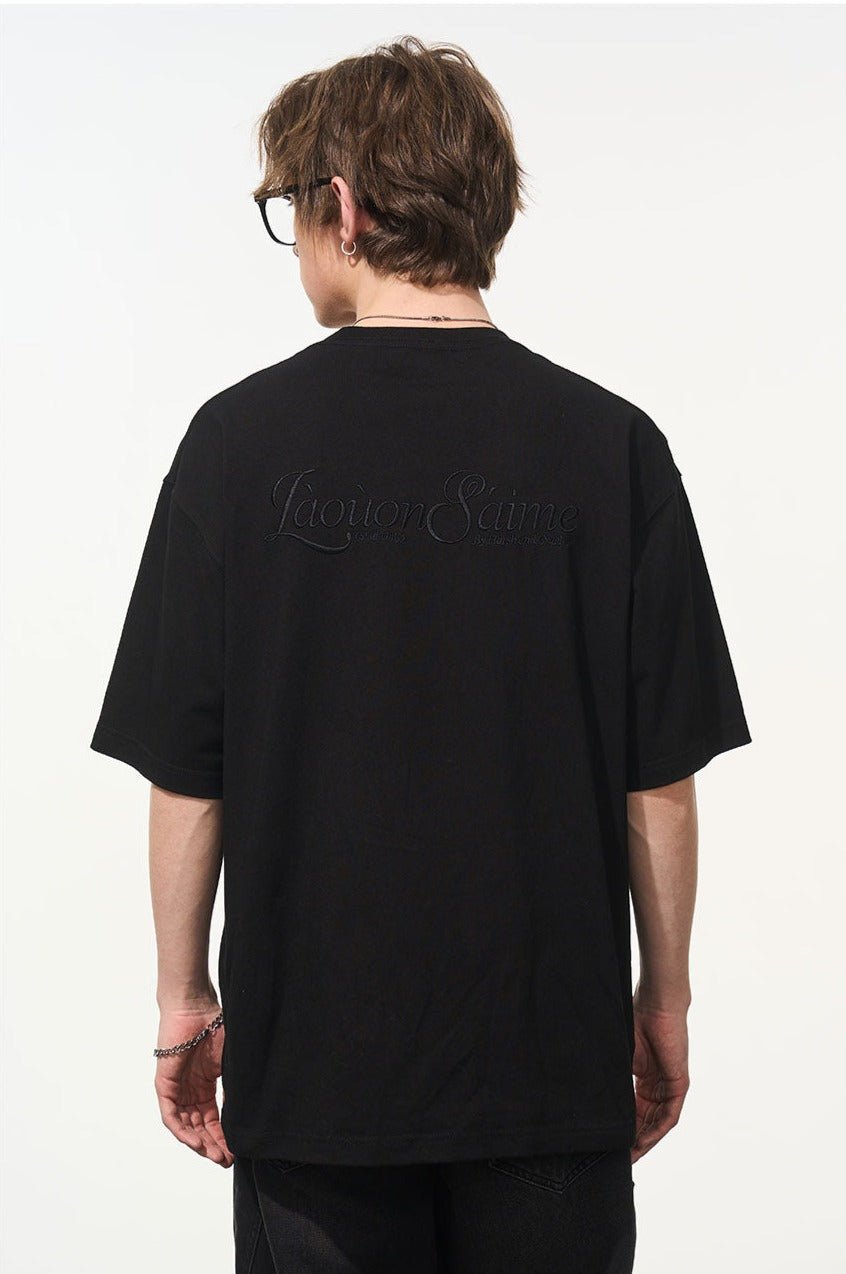 Handwritten Embroidered French Slogan Letter Tee - COPPING THREADS - Harsh and Cruel