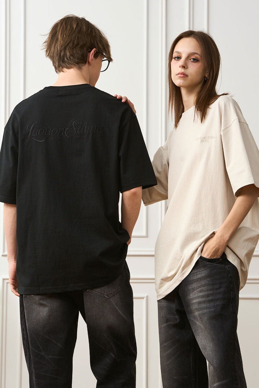 Handwritten Embroidered French Slogan Letter Tee - COPPING THREADS - Harsh and Cruel