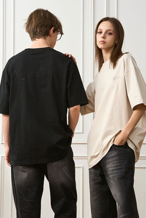 Handwritten Embroidered French Slogan Letter Tee - COPPING THREADS - Harsh and Cruel
