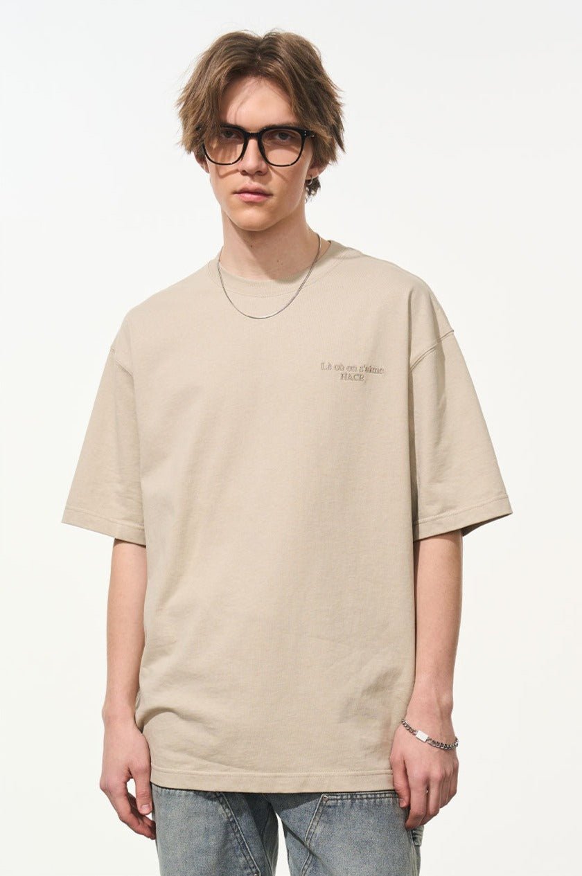 Handwritten Embroidered French Slogan Letter Tee - COPPING THREADS - Harsh and Cruel