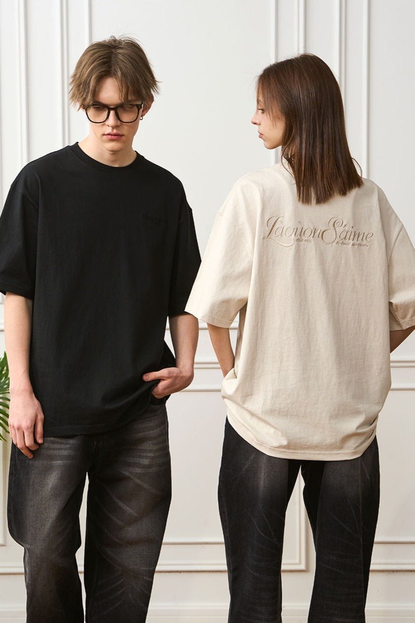 Handwritten Embroidered French Slogan Letter Tee - COPPING THREADS - Harsh and Cruel