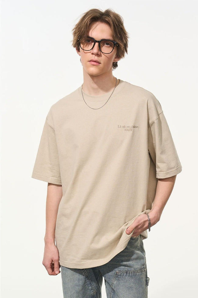 Handwritten Embroidered French Slogan Letter Tee - COPPING THREADS - Harsh and Cruel Hover Image