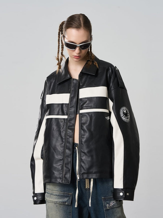 Harsh and Cruel Racing Element Windproof Motorcycle Leather Jacket - COPPING THREADS - Harsh and Cruel Hover Image