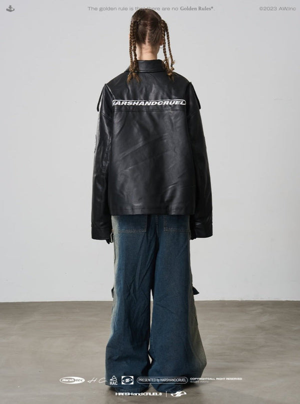 Harsh and Cruel Racing Element Windproof Motorcycle Leather Jacket - COPPING THREADS - Harsh and Cruel