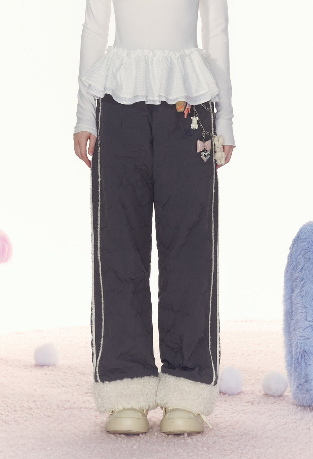 Heart Embroidery Raw Hem Straight - Leg Cotton Pants - COPPING THREADS - AYF