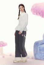 Heart Embroidery Raw Hem Straight - Leg Cotton Pants - COPPING THREADS - AYF