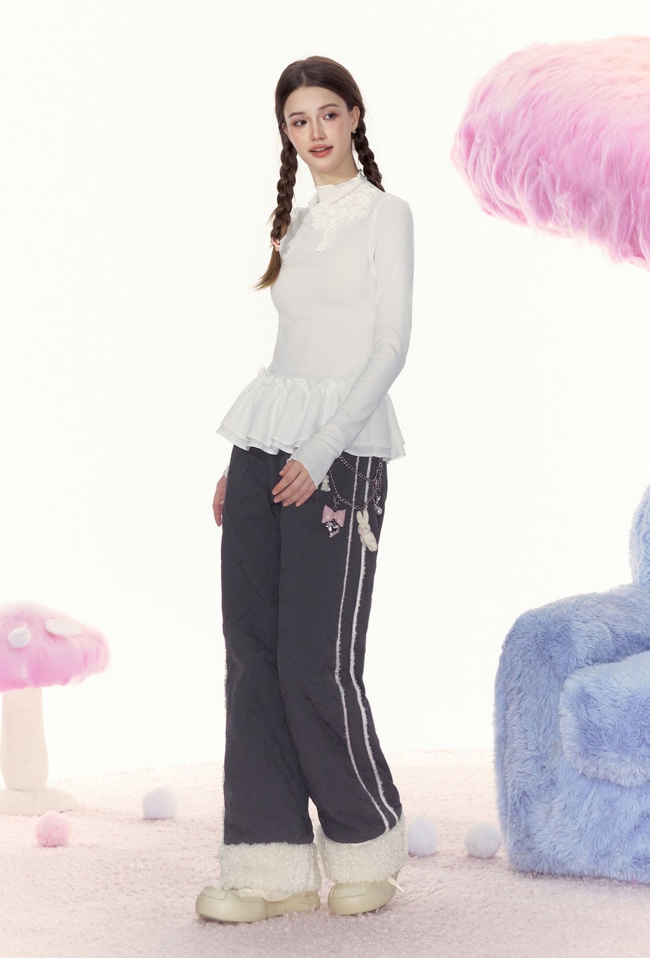 Heart Embroidery Raw Hem Straight - Leg Cotton Pants - COPPING THREADS - AYF