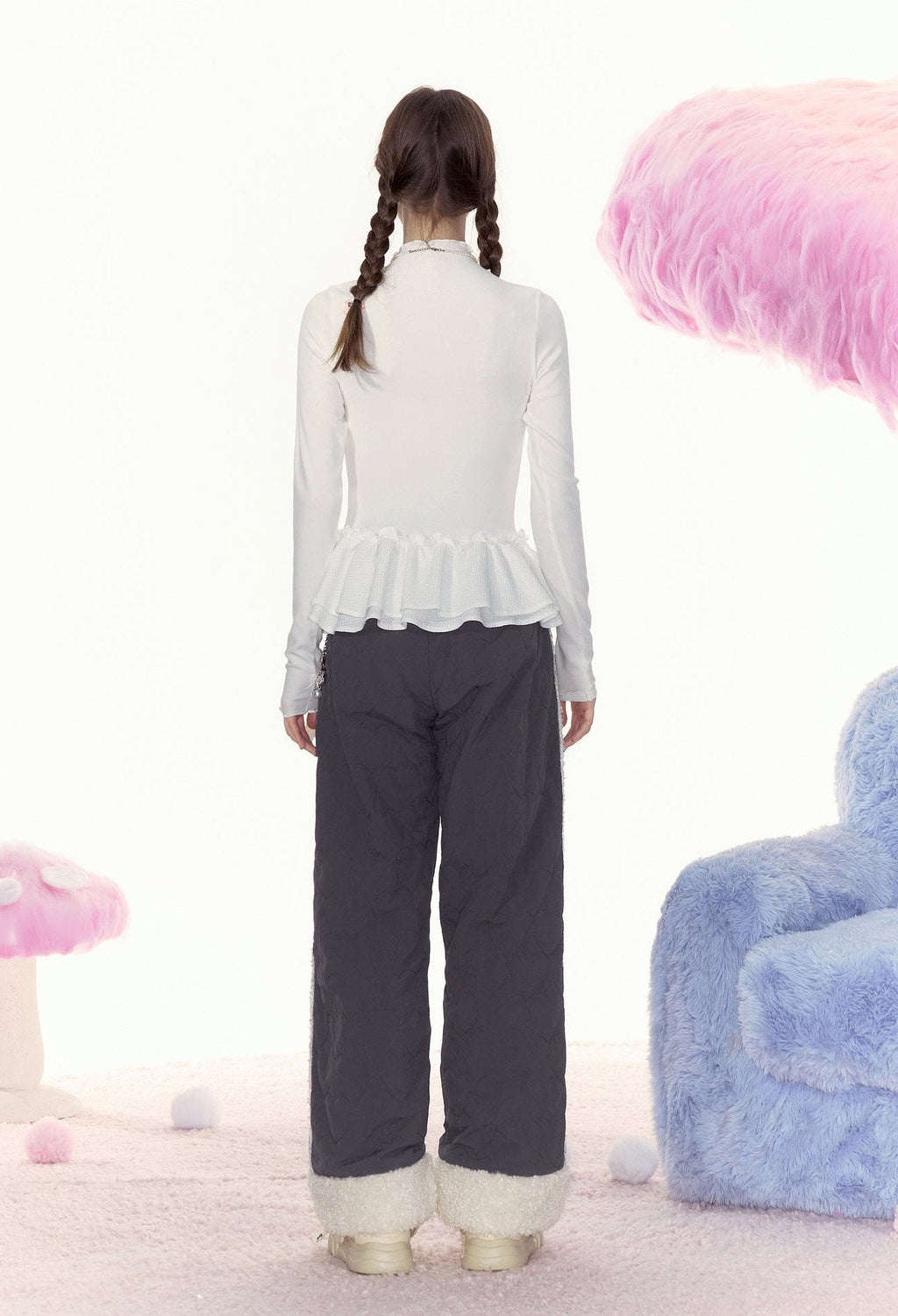 Heart Embroidery Raw Hem Straight - Leg Cotton Pants - COPPING THREADS - AYF