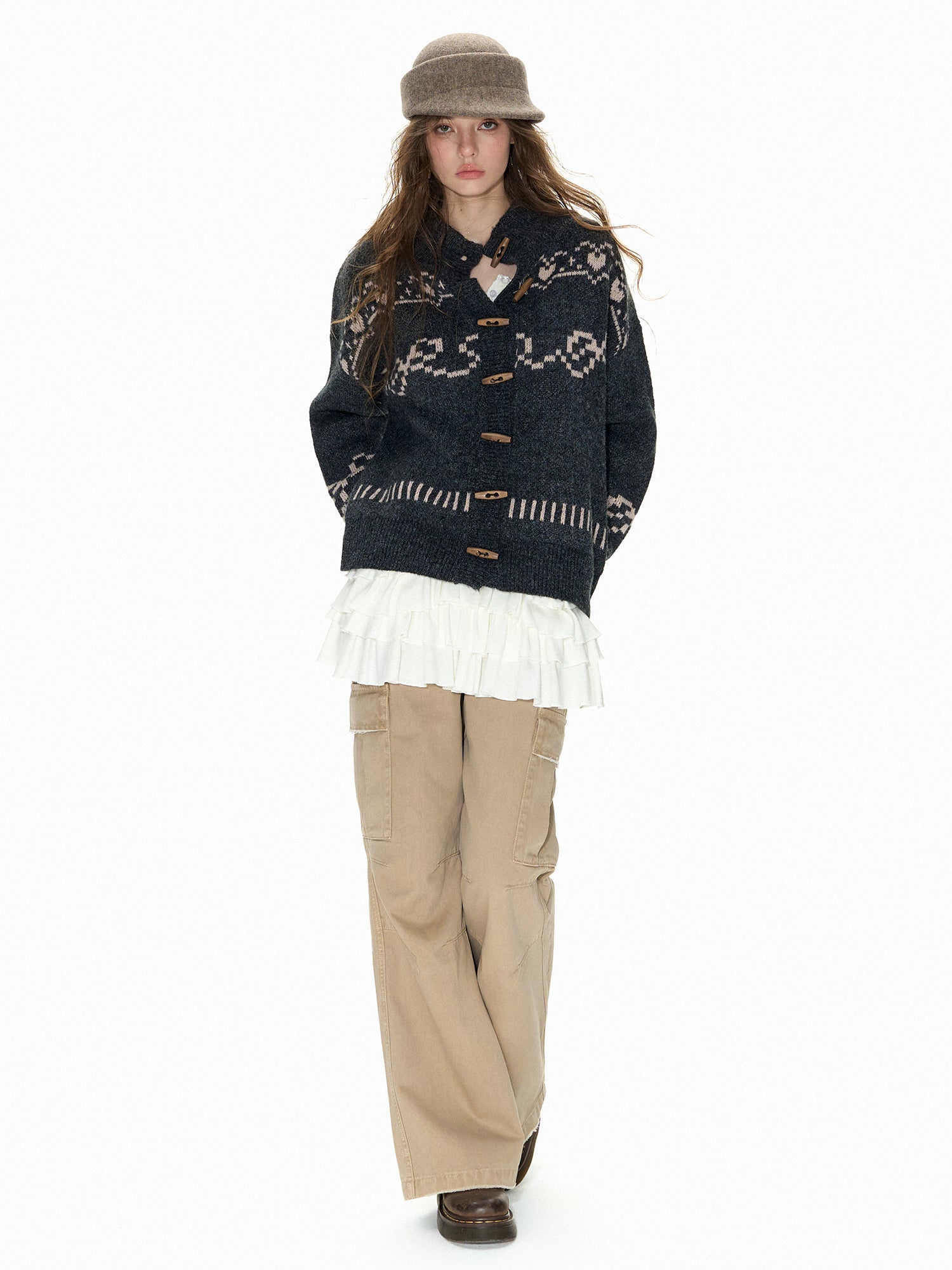 Heart Jacquard Toggle Cardigan Sweater - COPPING THREADS - CHICISLAND