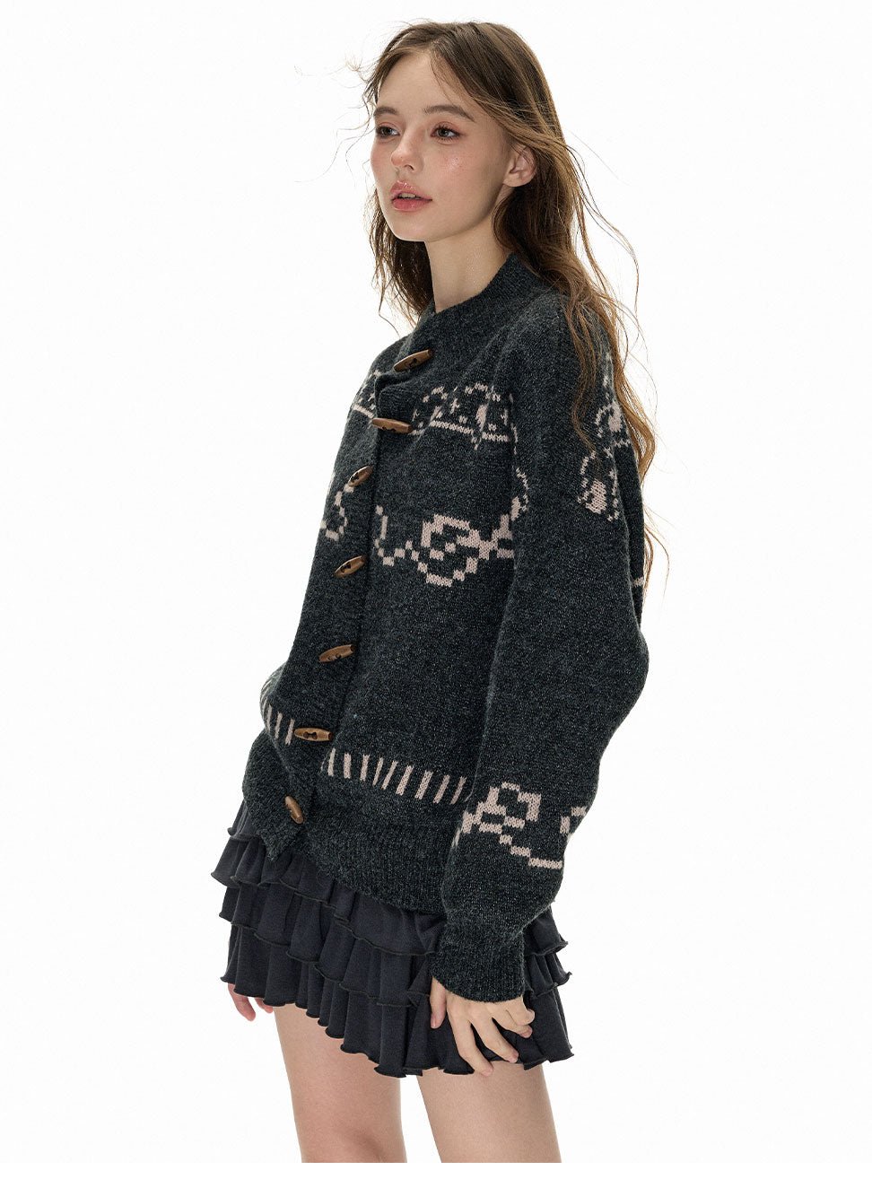 Heart Jacquard Toggle Cardigan Sweater - COPPING THREADS - CHICISLAND