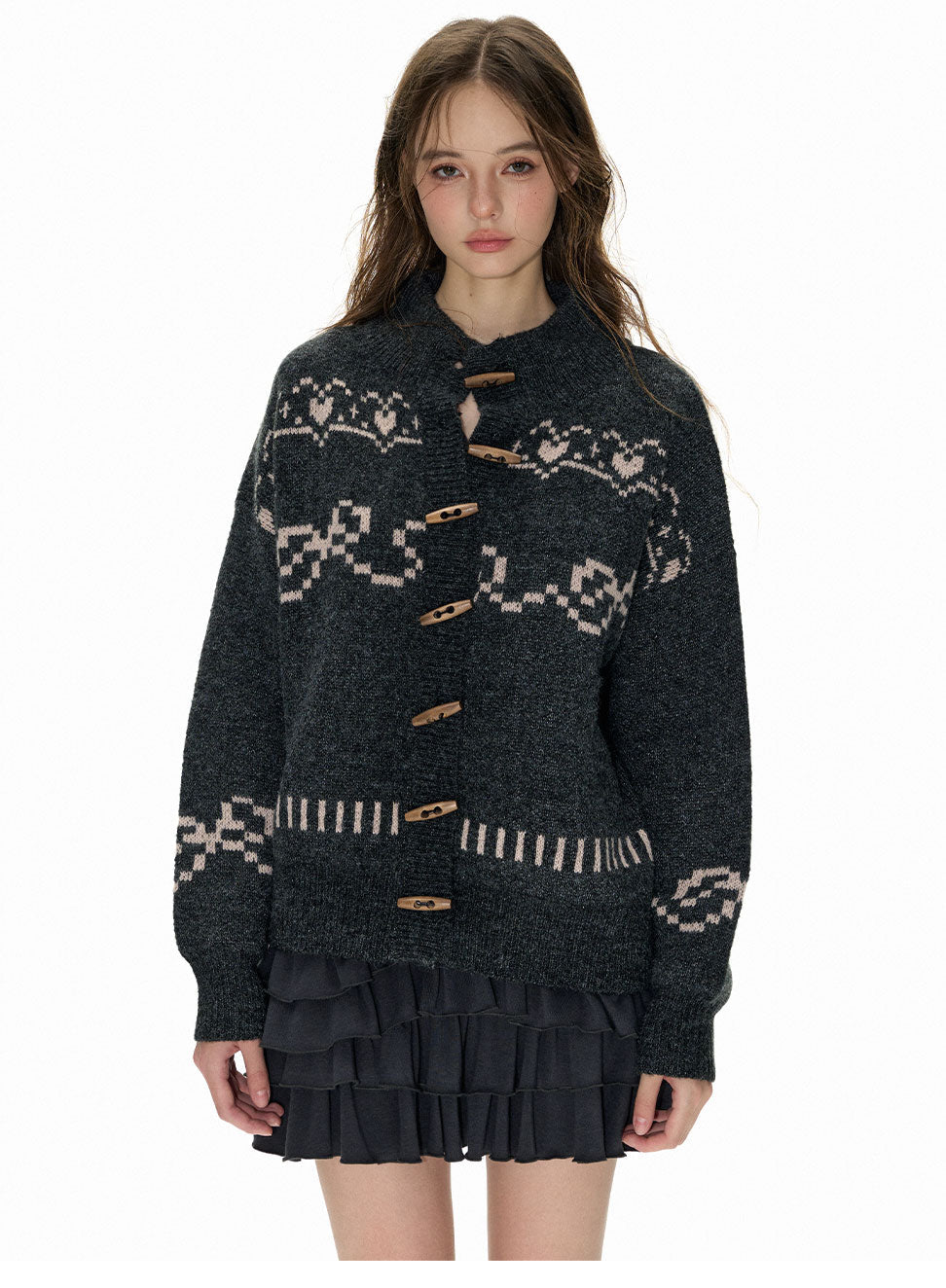 Heart Jacquard Toggle Cardigan Sweater - COPPING THREADS - CHICISLAND