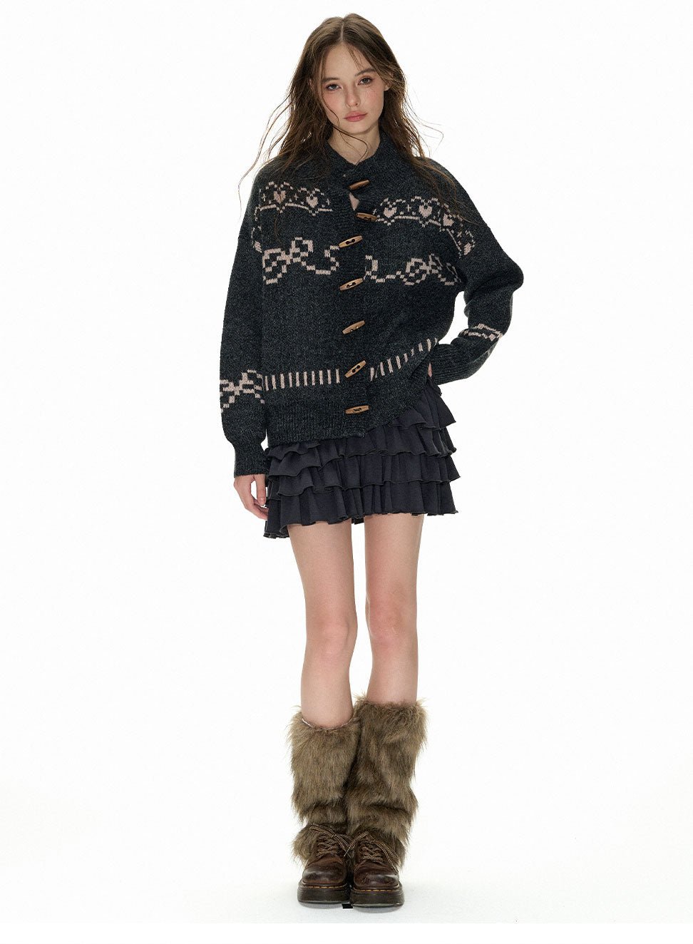 Heart Jacquard Toggle Cardigan Sweater - COPPING THREADS - CHICISLAND