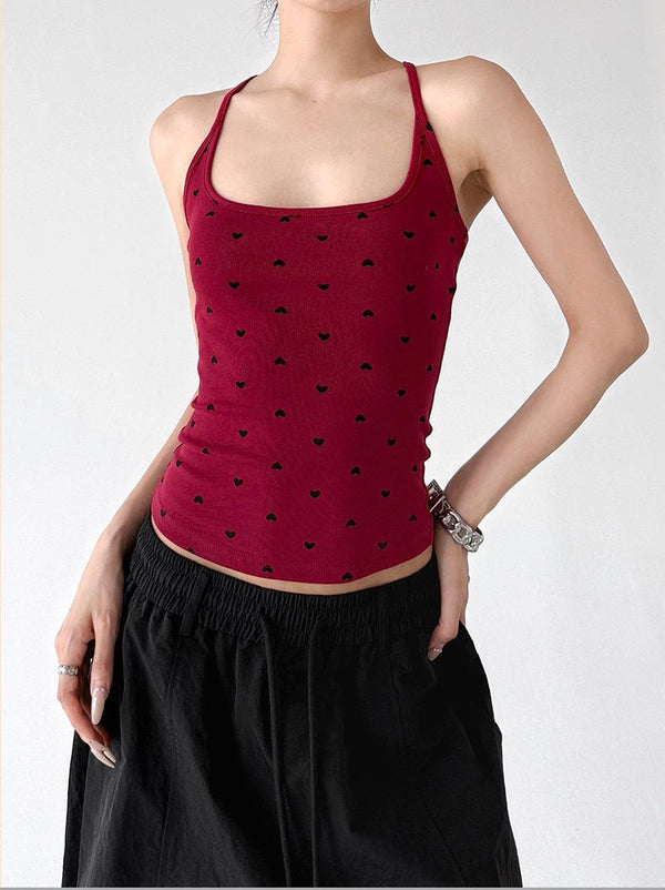 Heart Print Fitted Crop Tank Top - CT66173 - COPPING THREADS - CT ORIGINALS