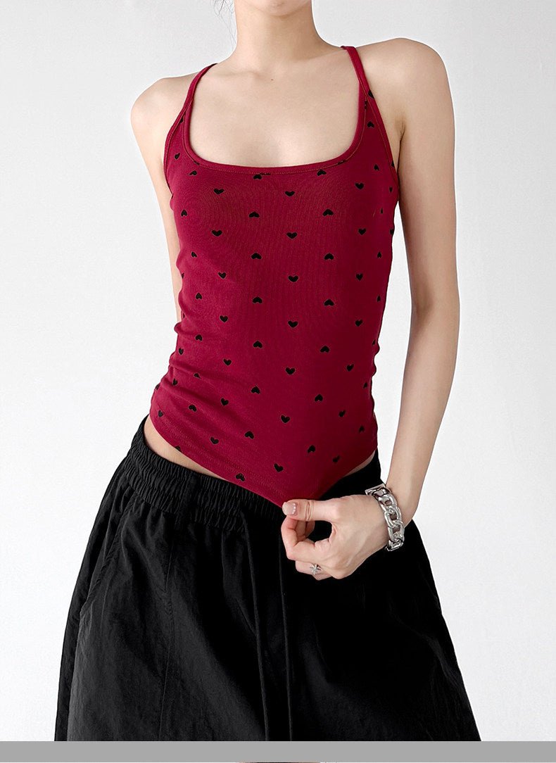 Heart Print Fitted Crop Tank Top - CT66173 - COPPING THREADS - CT ORIGINALS