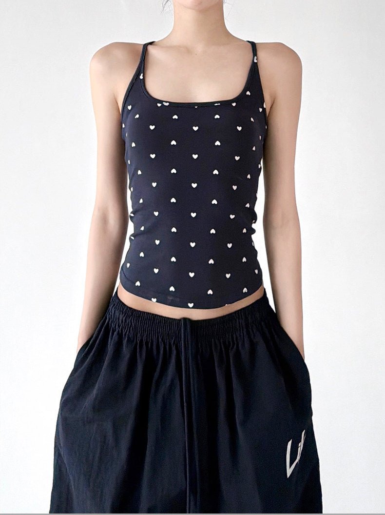 Heart Print Fitted Crop Tank Top - CT66173 - COPPING THREADS - CT ORIGINALS