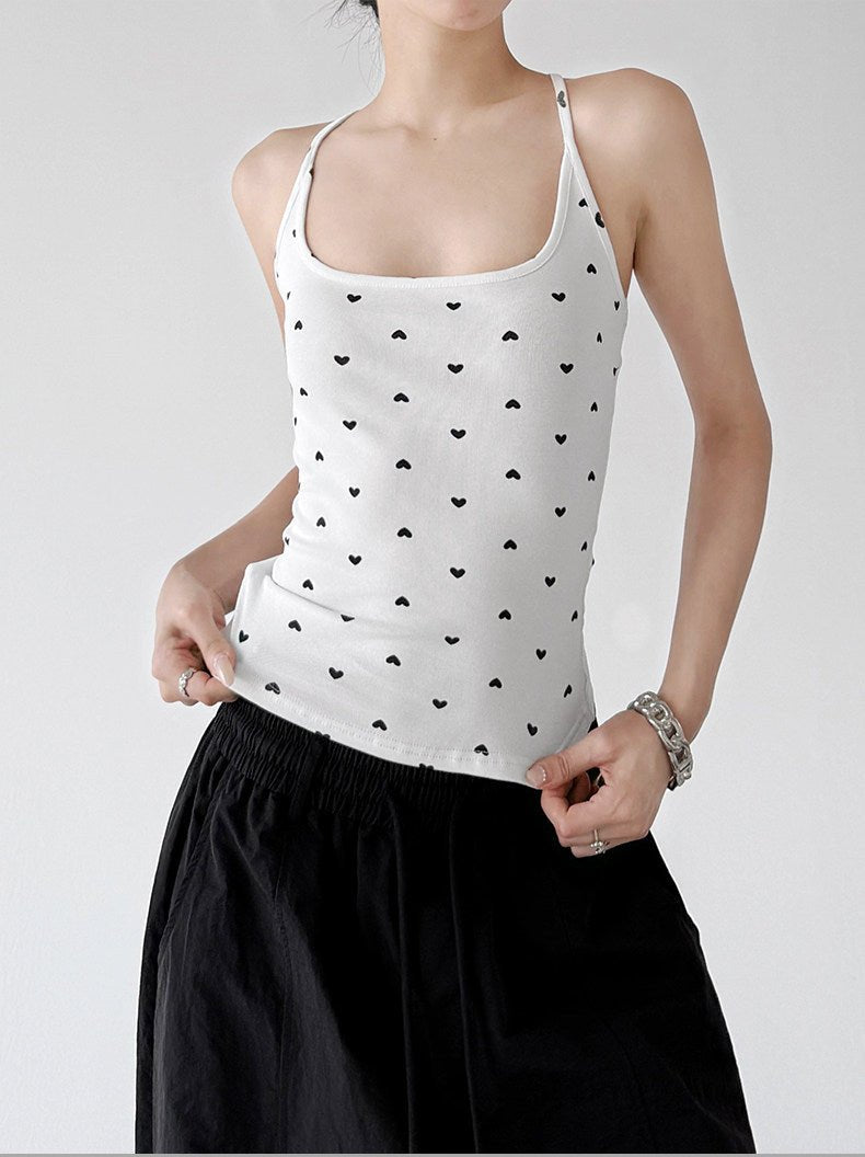 Heart Print Fitted Crop Tank Top - CT66173 - COPPING THREADS - CT ORIGINALS 메인 이미지