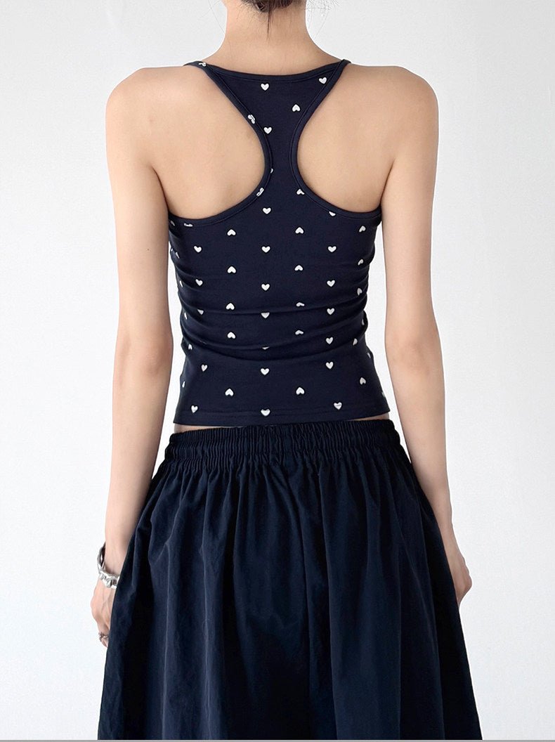 Heart Print Fitted Crop Tank Top - CT66173 - COPPING THREADS - CT ORIGINALS