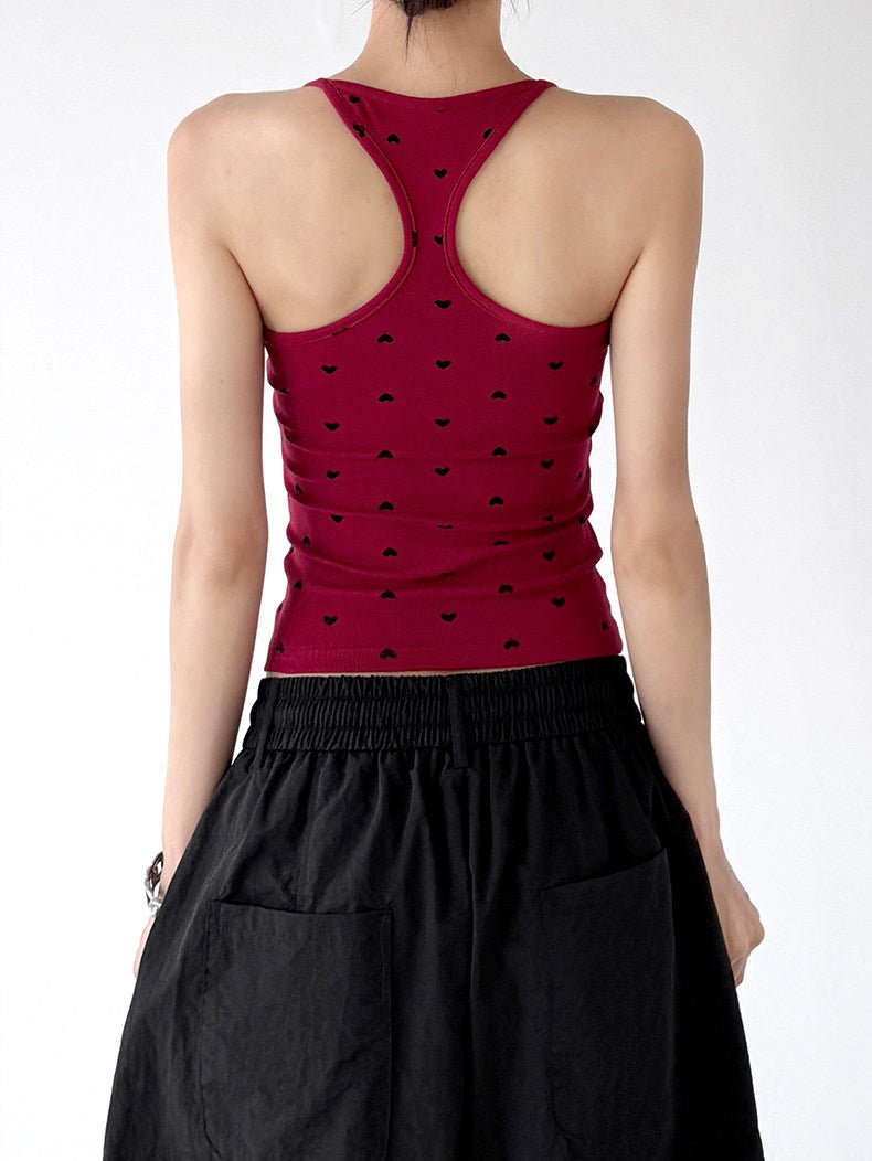 Heart Print Fitted Crop Tank Top - CT66173 - COPPING THREADS - CT ORIGINALS