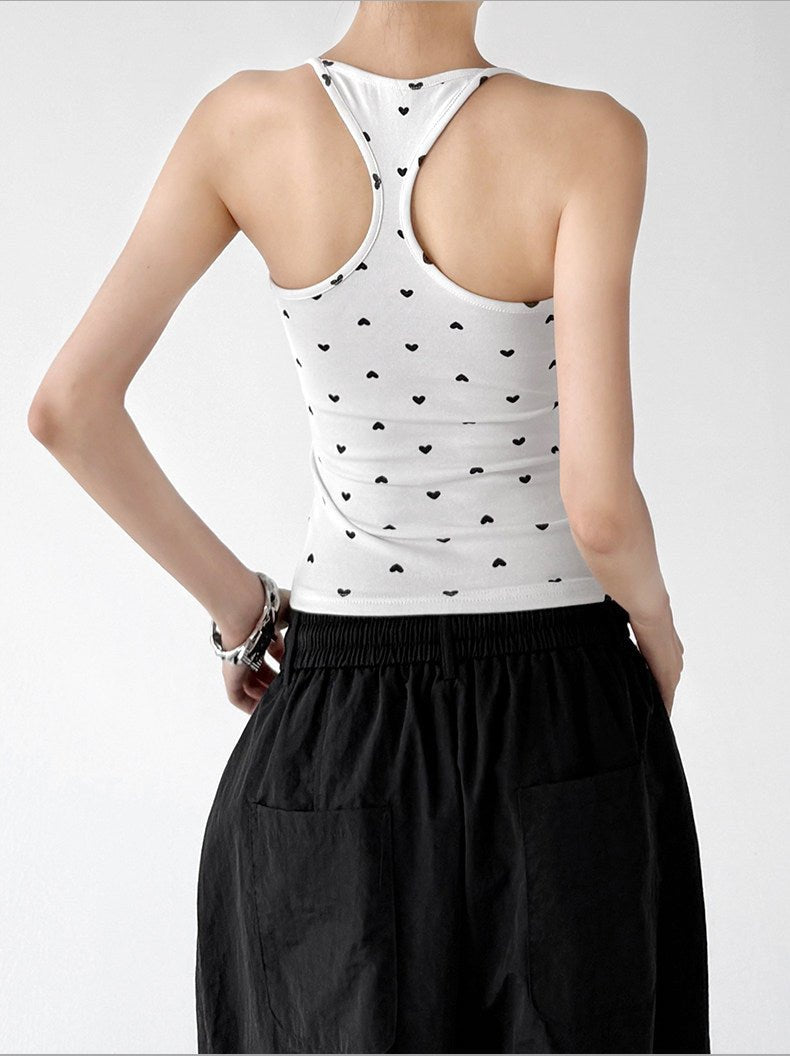 Heart Print Fitted Crop Tank Top - CT66173 서브 이미지