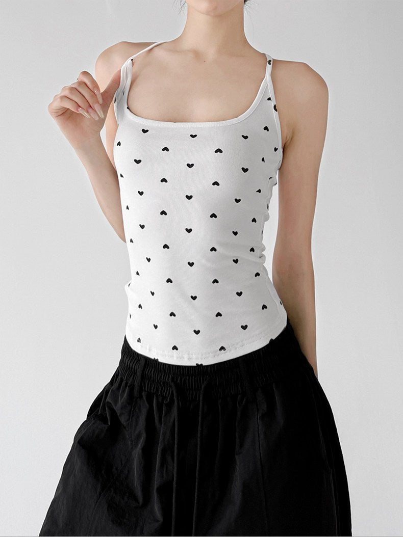Heart Print Fitted Crop Tank Top - CT66173 - COPPING THREADS - CT ORIGINALS