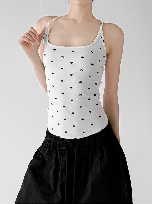 Heart Print Fitted Crop Tank Top - CT66173 - COPPING THREADS - CT ORIGINALS