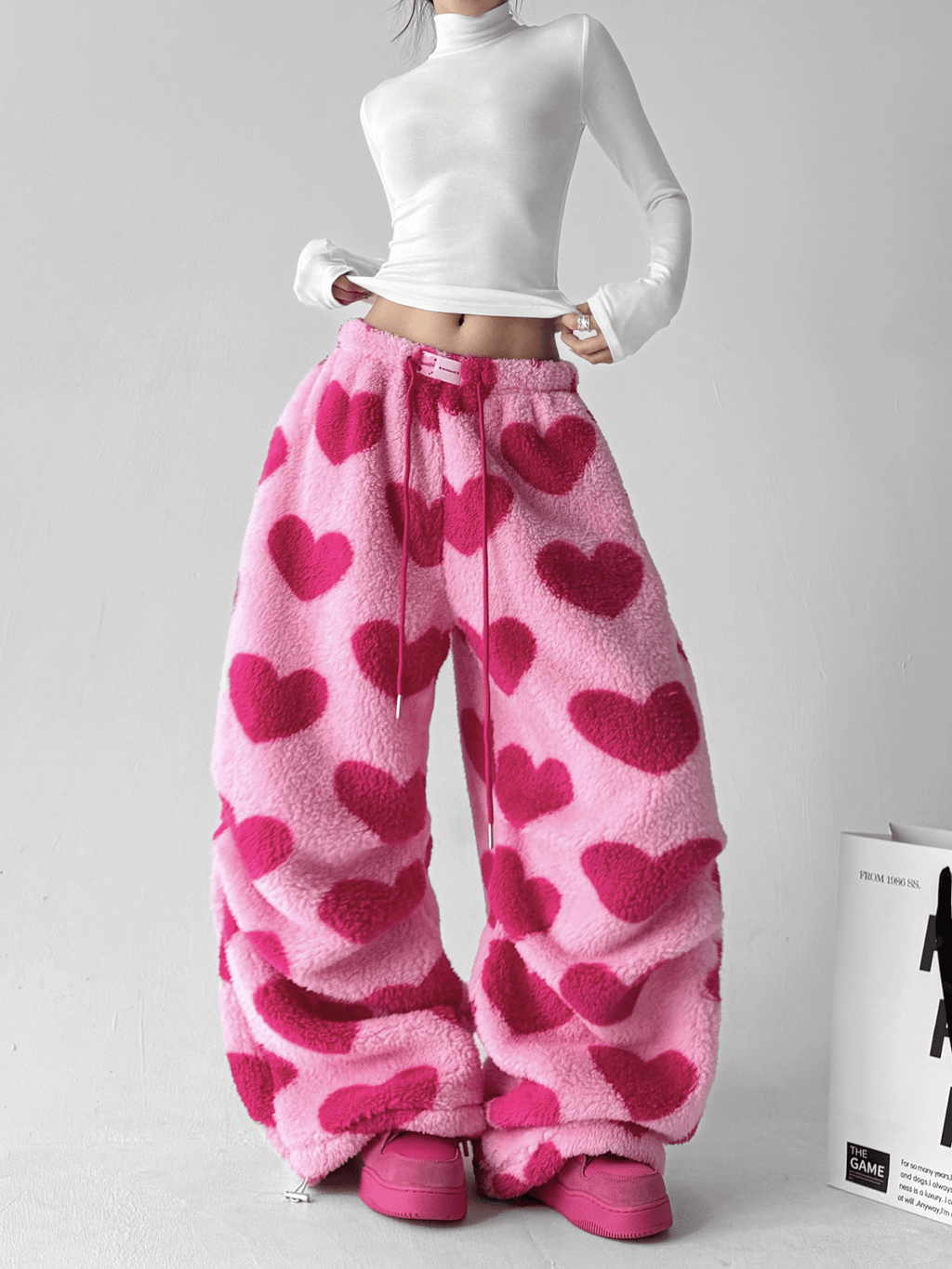 Heart Print Plush Wide - Leg Pants - COPPING THREADS - CT Select