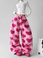 Heart Print Plush Wide - Leg Pants - COPPING THREADS - CT Select